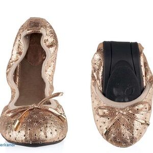 NIB Butterfly Twists Women's Gold Leather Slippers-Rose Gold